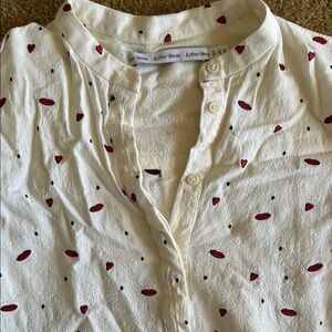 & Other Stories Blouse with Red Lips & Hearts & Black Polka Dot Pattern - size 6